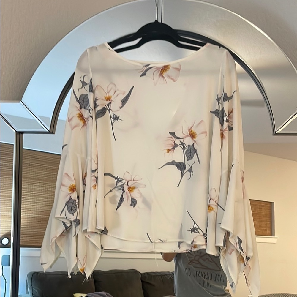 Macy's Cream Asymmetrical Blouse with Relaxed Fit